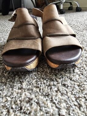 Volatile Tan Suede Cork Slide Sandals